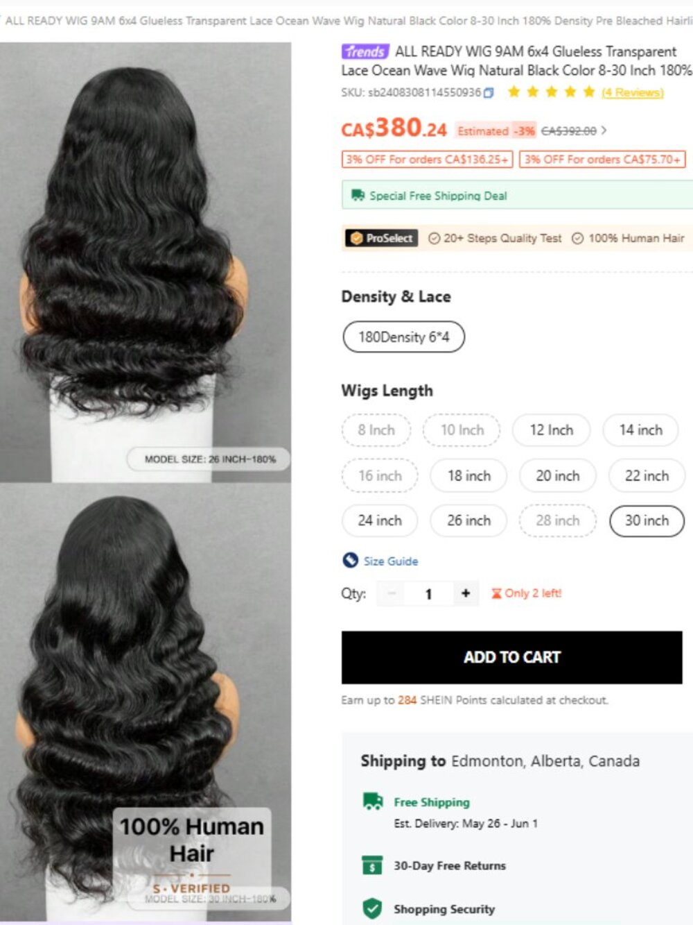 Brand new 30 inch 100% human hair black wavy wig bought for $380